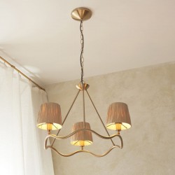 Wriggle - Brushed Aged Brass 3 Light Centre Fitting with Natural Raffia Tapered Shades Wriggle - Brushed Aged Brass 3 Light Centre Fitting with Natural Raffia Tapered Shades