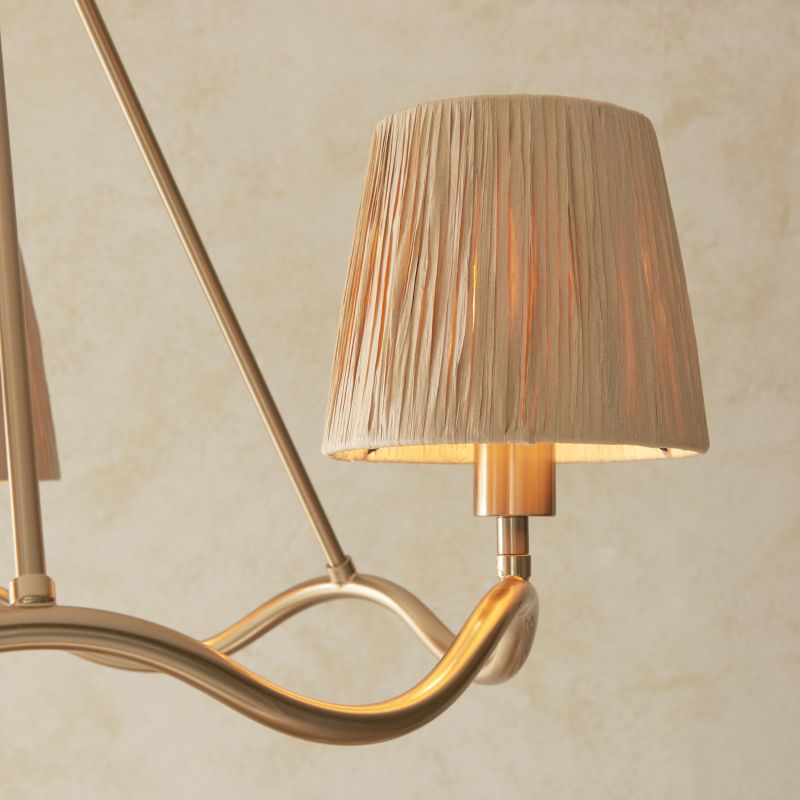 Endon-114213 - Wriggle - Brushed Aged Brass 3 Light Centre Fitting with Natural Raffia Tapered Shades