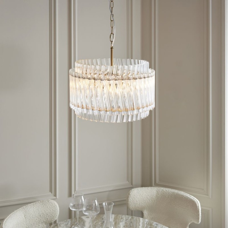 - Louise - Brushed Aged Brass 3 Light Pendant with Clear Ribbed Glass Rods Ambience-114214 - Louise - Brushed Aged Brass 3 Light Pendant with Clear Ribbed Glass Rods