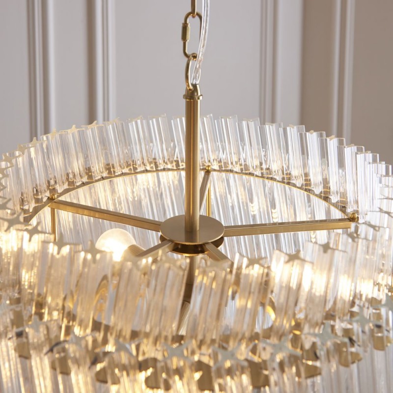 - Louise - Brushed Aged Brass 3 Light Pendant with Clear Ribbed Glass Rods Ambience-114214 - Louise - Brushed Aged Brass 3 Light Pendant with Clear Ribbed Glass Rods