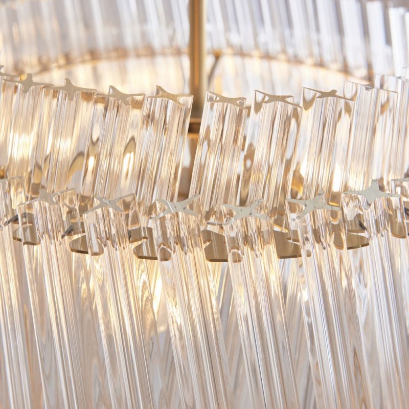 - Louise - Brushed Aged Brass 3 Light Pendant with Clear Ribbed Glass Rods Ambience-114214 - Louise - Brushed Aged Brass 3 Light Pendant with Clear Ribbed Glass Rods