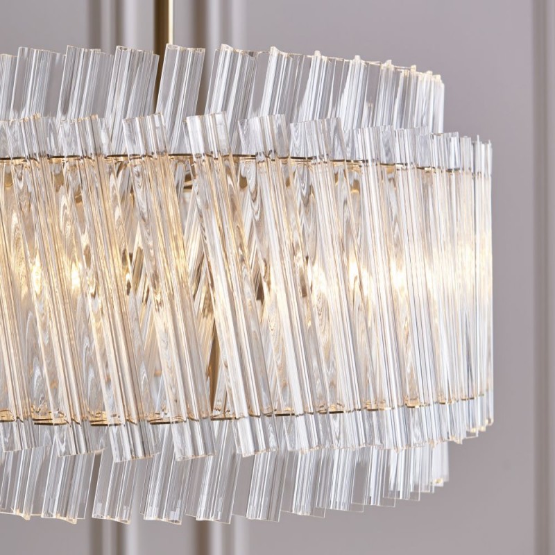 - Louise - Brushed Aged Brass 3 Light Pendant with Clear Ribbed Glass Rods Ambience-114214 - Louise - Brushed Aged Brass 3 Light Pendant with Clear Ribbed Glass Rods