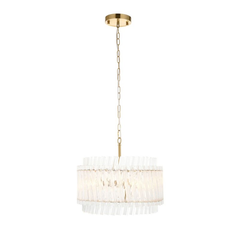- Louise - Brushed Aged Brass 3 Light Pendant with Clear Ribbed Glass Rods Ambience-114214 - Louise - Brushed Aged Brass 3 Light Pendant with Clear Ribbed Glass Rods