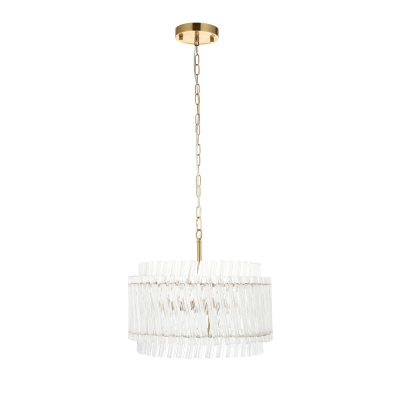 - Louise - Brushed Aged Brass 3 Light Pendant with Clear Ribbed Glass Rods Ambience-114214 - Louise - Brushed Aged Brass 3 Light Pendant with Clear Ribbed Glass Rods
