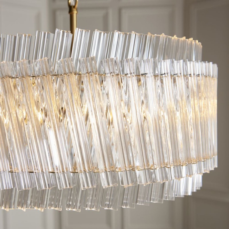 Ceiling Lights - Louise - Brushed Aged Brass 5 Light Pendant with Clear Ribbed Glass Rods Ambience-114215 - Louise - Brushed Aged Brass 5 Light Pendant with Clear Ribbed Glass Rods