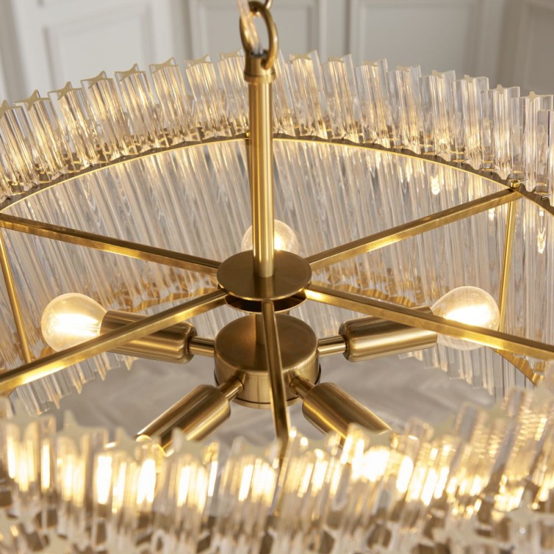Ceiling Lights - Louise - Brushed Aged Brass 5 Light Pendant with Clear Ribbed Glass Rods Ambience-114215 - Louise - Brushed Aged Brass 5 Light Pendant with Clear Ribbed Glass Rods