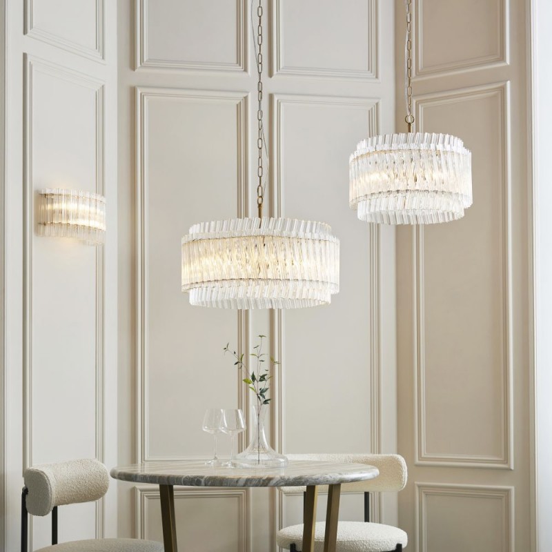 Ceiling Lights - Louise - Brushed Aged Brass 5 Light Pendant with Clear Ribbed Glass Rods Ambience-114215 - Louise - Brushed Aged Brass 5 Light Pendant with Clear Ribbed Glass Rods