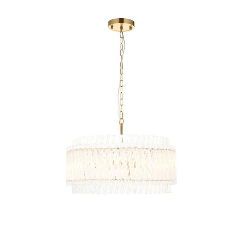 Ceiling Lights - Louise - Brushed Aged Brass 5 Light Pendant with Clear Ribbed Glass Rods Ambience-114215 - Louise - Brushed Aged Brass 5 Light Pendant with Clear Ribbed Glass Rods