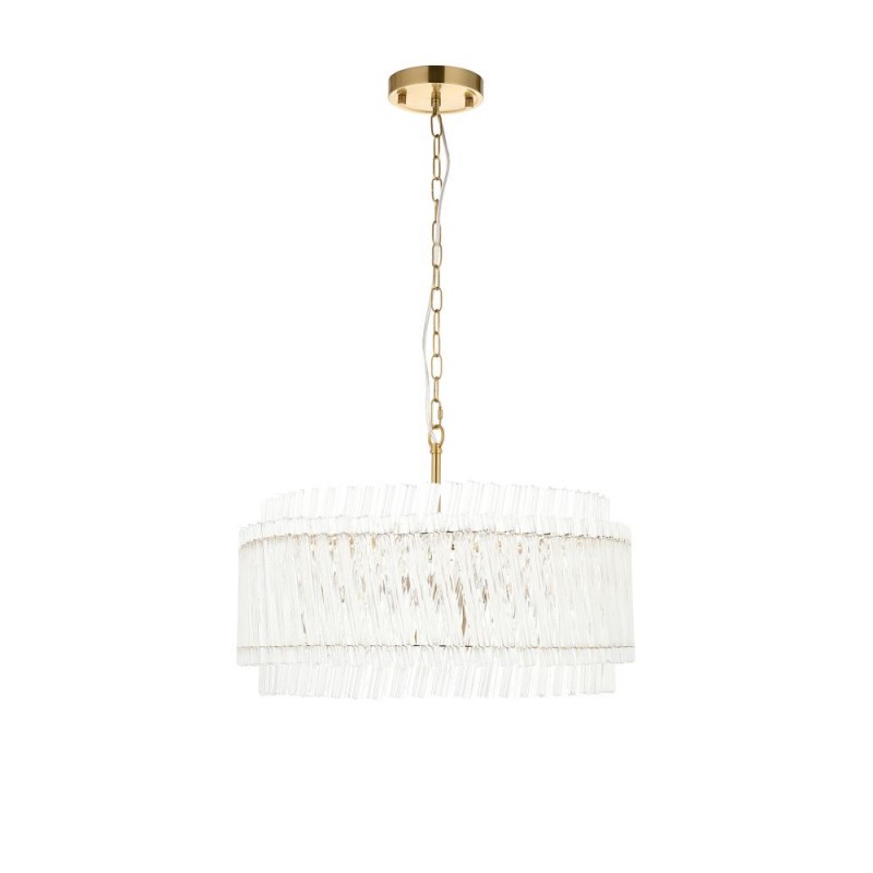 Ceiling Lights - Louise - Brushed Aged Brass 5 Light Pendant with Clear Ribbed Glass Rods Ambience-114215 - Louise - Brushed Aged Brass 5 Light Pendant with Clear Ribbed Glass Rods