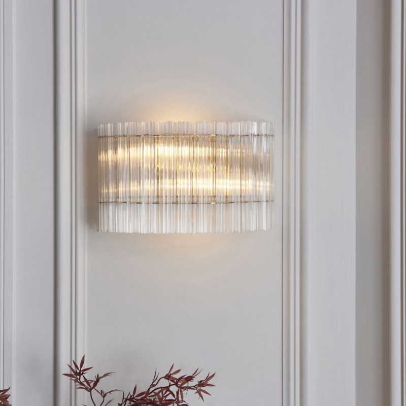 - Louise - Brushed Aged Brass 2 Light Wall Lamp with Clear Ribbed Glass Rods Ambience-114217 - Louise - Brushed Aged Brass 2 Light Wall Lamp with Clear Ribbed Glass Rods