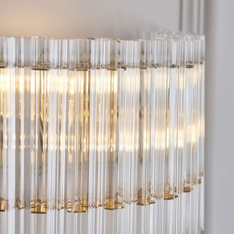 - Louise - Brushed Aged Brass 2 Light Wall Lamp with Clear Ribbed Glass Rods Ambience-114217 - Louise - Brushed Aged Brass 2 Light Wall Lamp with Clear Ribbed Glass Rods