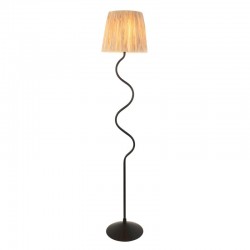 Wriggle - Black Floor Lamp with Natural Raffia Tapered Shade Wriggle - Black Floor Lamp with Natural Raffia Tapered Shade