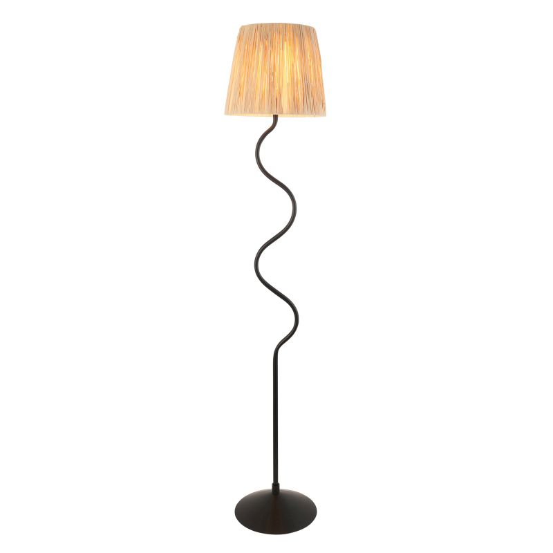 Endon-114223 - Wriggle - Black Floor Lamp with Natural Raffia Tapered Shade