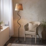 Wriggle - Black Floor Lamp with Natural Raffia Tapered Shade Wriggle - Black Floor Lamp with Natural Raffia Tapered Shade