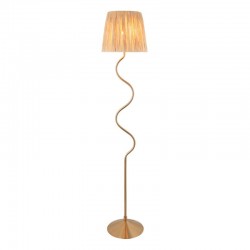 Wriggle - Brushed Aged Brass Floor Lamp with Natural Raffia Tapered Shade Wriggle - Brushed Aged Brass Floor Lamp with Natural Raffia Tapered Shade