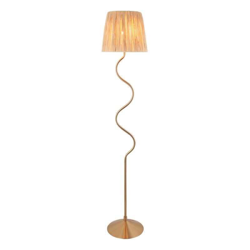 Endon-114224 - Wriggle - Brushed Aged Brass Floor Lamp with Natural Raffia Tapered Shade