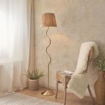 Wriggle - Brushed Aged Brass Floor Lamp with Natural Raffia Tapered Shade Wriggle - Brushed Aged Brass Floor Lamp with Natural Raffia Tapered Shade