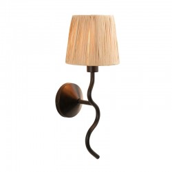 Wriggle - Black Wall Lamp with Natural Raffia Tapered Shade Wriggle - Black Wall Lamp with Natural Raffia Tapered Shade