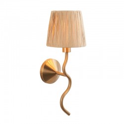 Wriggle - Brushed Aged Brass Wall Lamp with Natural Raffia Tapered Shade Wriggle - Brushed Aged Brass Wall Lamp with Natural Raffia Tapered Shade