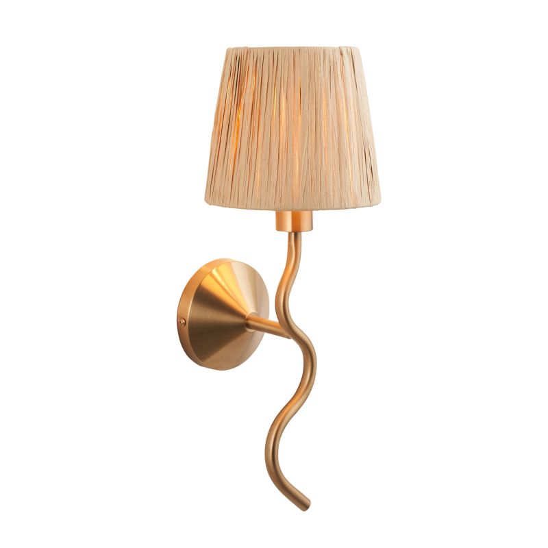 Endon-114227 - Wriggle - Brushed Aged Brass Wall Lamp with Natural Raffia Tapered Shade