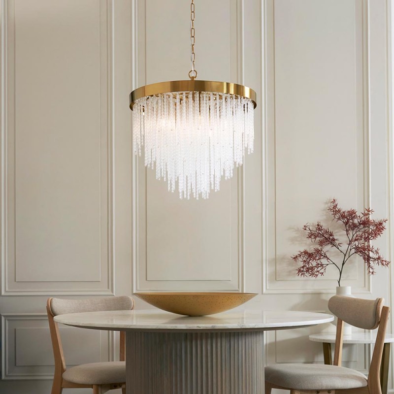 - Anistoria - Brushed Aged Brass 5 Light Pendant with Twisted Clear Rods Endon-115346 - Anistoria - Brushed Aged Brass 5 Light Pendant with Twisted Clear Rods