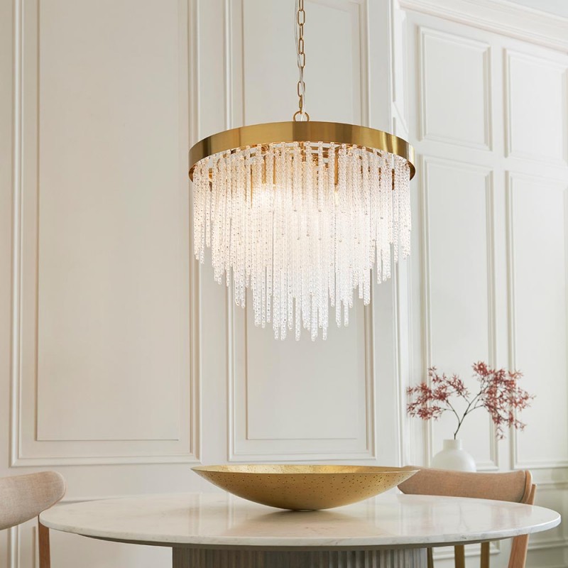 - Anistoria - Brushed Aged Brass 5 Light Pendant with Twisted Clear Rods Endon-115346 - Anistoria - Brushed Aged Brass 5 Light Pendant with Twisted Clear Rods