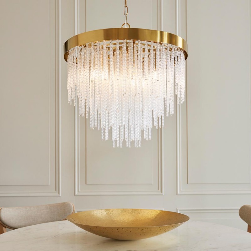 - Anistoria - Brushed Aged Brass 5 Light Pendant with Twisted Clear Rods Endon-115346 - Anistoria - Brushed Aged Brass 5 Light Pendant with Twisted Clear Rods