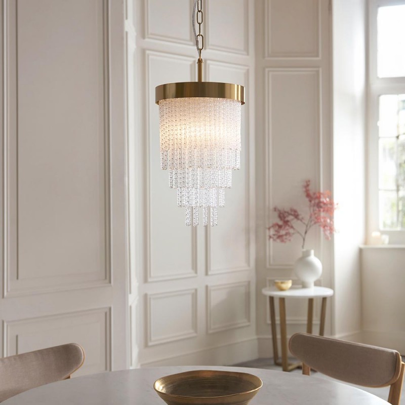 Ceiling Lights - Anistoria - Brushed Aged Brass Pendant with Twisted Clear Rods Endon-115345 - Anistoria - Brushed Aged Brass Pendant with Twisted Clear Rods
