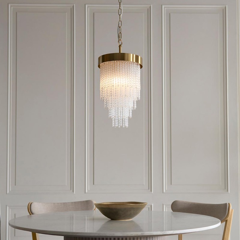 Ceiling Lights - Anistoria - Brushed Aged Brass Pendant with Twisted Clear Rods Endon-115345 - Anistoria - Brushed Aged Brass Pendant with Twisted Clear Rods