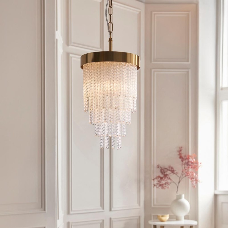 Ceiling Lights - Anistoria - Brushed Aged Brass Pendant with Twisted Clear Rods Endon-115345 - Anistoria - Brushed Aged Brass Pendant with Twisted Clear Rods