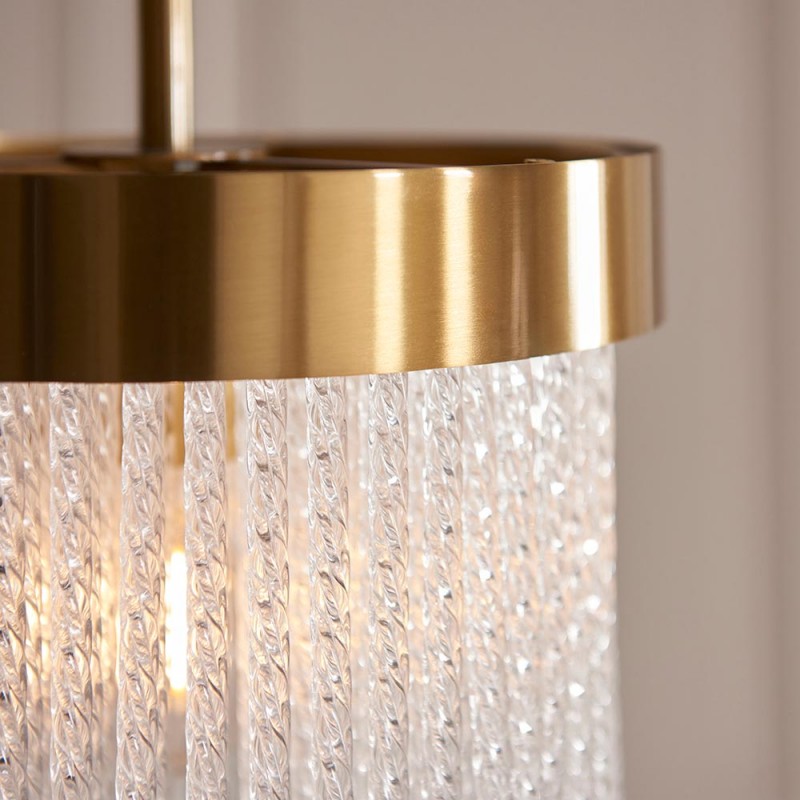 Ceiling Lights - Anistoria - Brushed Aged Brass Pendant with Twisted Clear Rods Endon-115345 - Anistoria - Brushed Aged Brass Pendant with Twisted Clear Rods