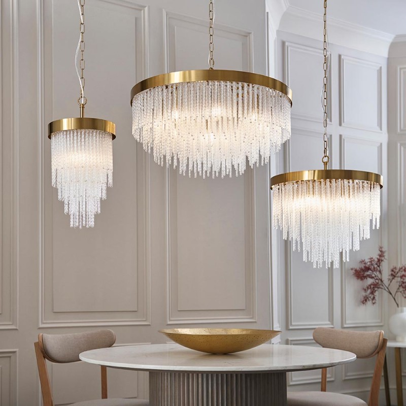 Ceiling Lights - Anistoria - Brushed Aged Brass Pendant with Twisted Clear Rods Endon-115345 - Anistoria - Brushed Aged Brass Pendant with Twisted Clear Rods