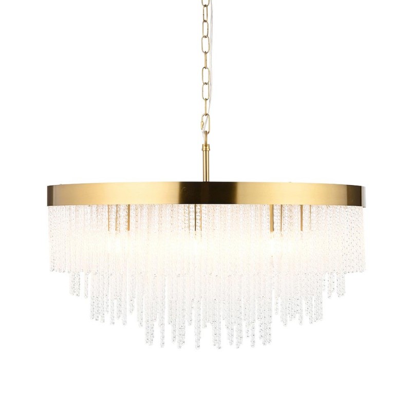 - Anistoria - Brushed Aged Brass 9 Light Pendant with Twisted Clear Rods Endon-115347 - Anistoria - Brushed Aged Brass 9 Light Pendant with Twisted Clear Rods