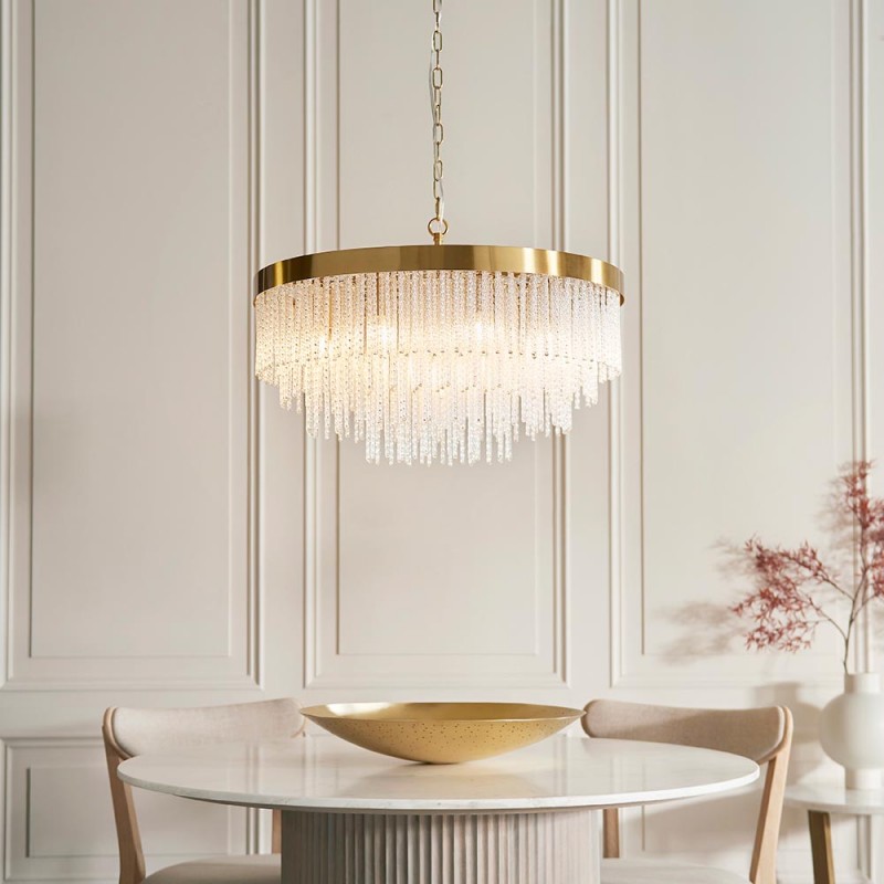 - Anistoria - Brushed Aged Brass 9 Light Pendant with Twisted Clear Rods Endon-115347 - Anistoria - Brushed Aged Brass 9 Light Pendant with Twisted Clear Rods