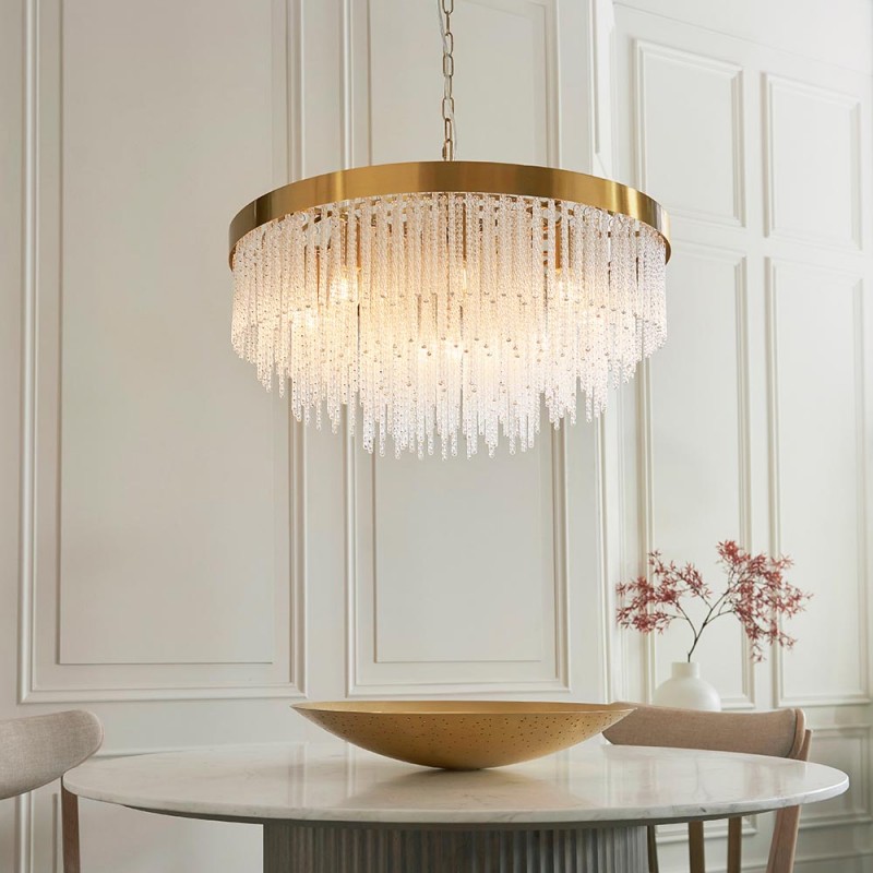 - Anistoria - Brushed Aged Brass 9 Light Pendant with Twisted Clear Rods Endon-115347 - Anistoria - Brushed Aged Brass 9 Light Pendant with Twisted Clear Rods