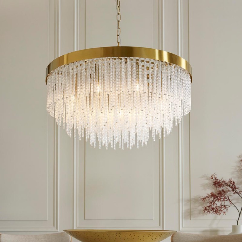 - Anistoria - Brushed Aged Brass 9 Light Pendant with Twisted Clear Rods Endon-115347 - Anistoria - Brushed Aged Brass 9 Light Pendant with Twisted Clear Rods