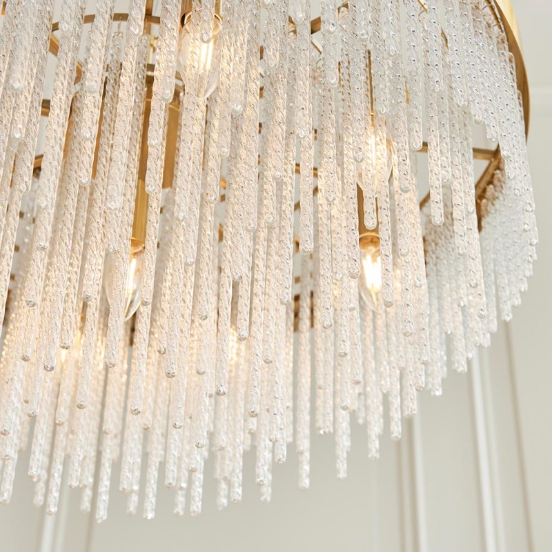 - Anistoria - Brushed Aged Brass 9 Light Pendant with Twisted Clear Rods Endon-115347 - Anistoria - Brushed Aged Brass 9 Light Pendant with Twisted Clear Rods