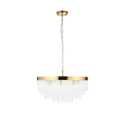 Anistoria - Brushed Aged Brass 9 Light Pendant with Twisted Clear Rods Anistoria - Brushed Aged Brass 9 Light Pendant with Twisted Clear Rods
