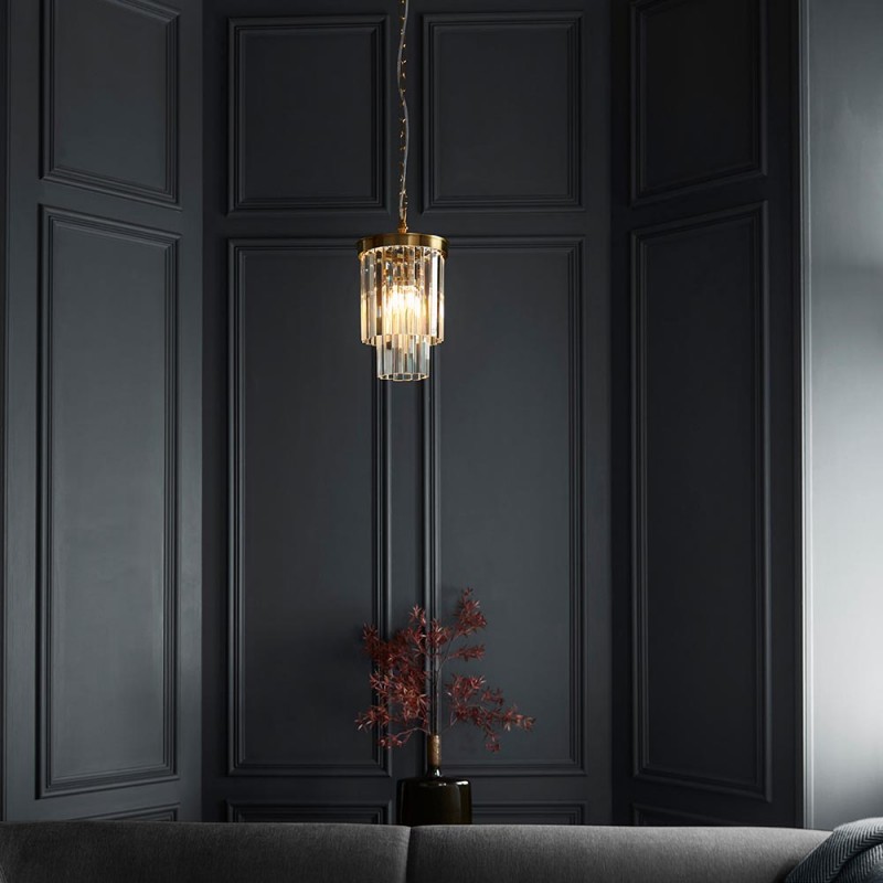 Endon-115455 - Conaston - Brushed Aged Brass Pendant with Crystal
