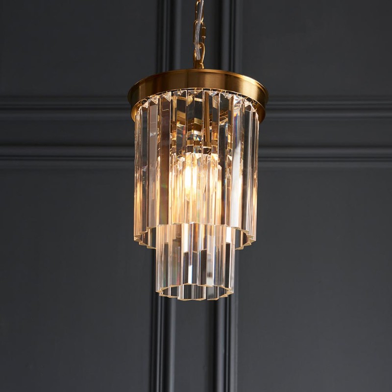 Endon-115455 - Conaston - Brushed Aged Brass Pendant with Crystal