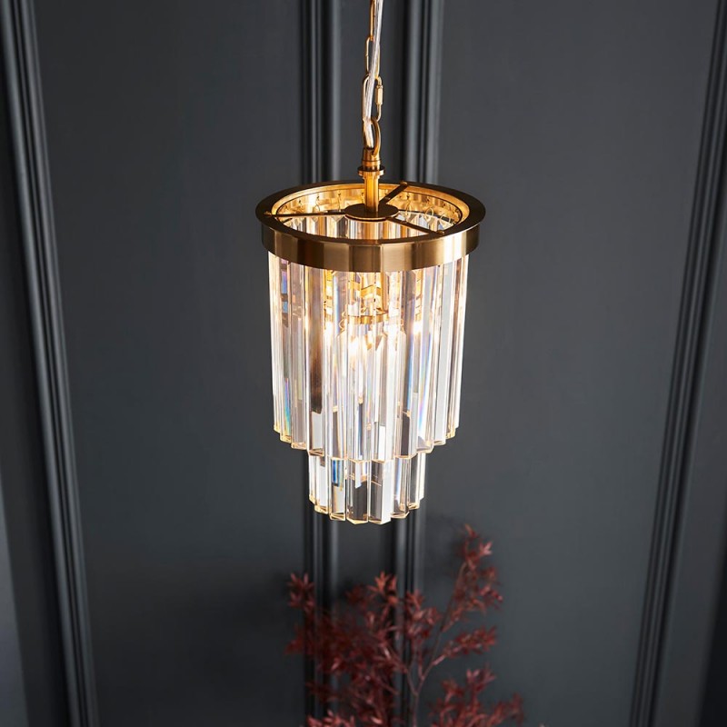 Endon-115455 - Conaston - Brushed Aged Brass Pendant with Crystal