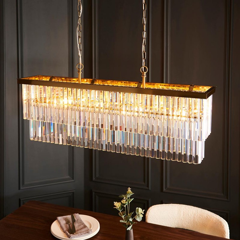 - Conaston - Brushed Aged Brass 4 Light over Island Fitting with Crystal Endon-115950 - Conaston - Brushed Aged Brass 4 Light over Island Fitting with Crystal