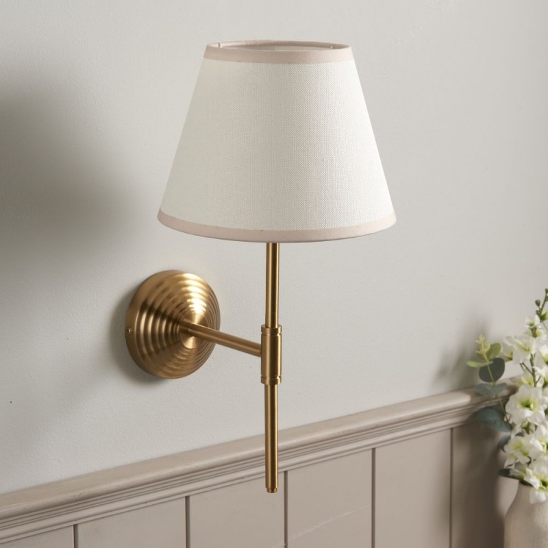 Endon-116024 - Obelisk - Aged Brass Wall Lamp with Vintage White Shade