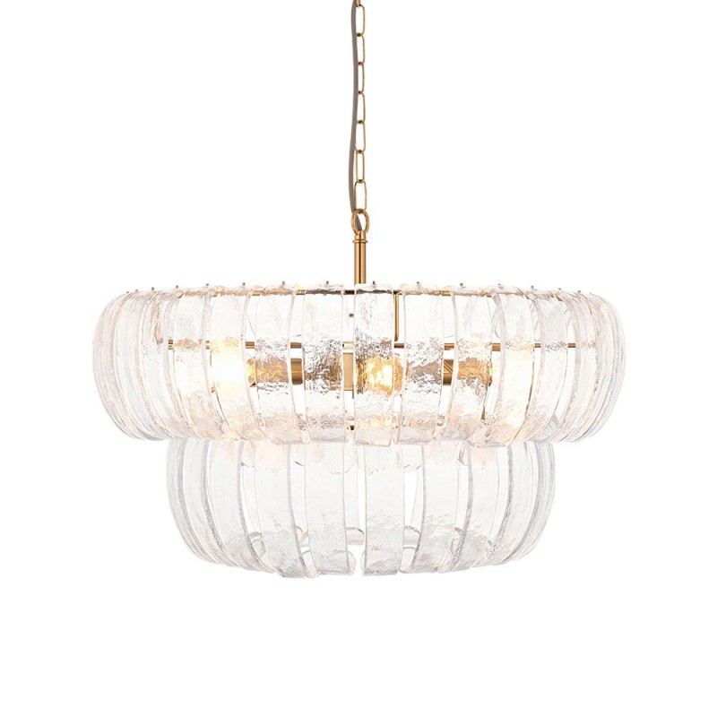 - Montrose - Brushed Aged Brass 6 Light Pendant with Decorative Glass Endon-116976 - Montrose - Brushed Aged Brass 6 Light Pendant with Decorative Glass