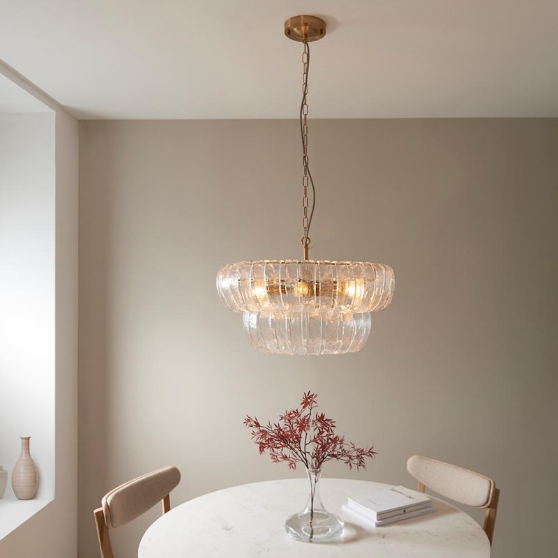 - Montrose - Brushed Aged Brass 6 Light Pendant with Decorative Glass Endon-116976 - Montrose - Brushed Aged Brass 6 Light Pendant with Decorative Glass