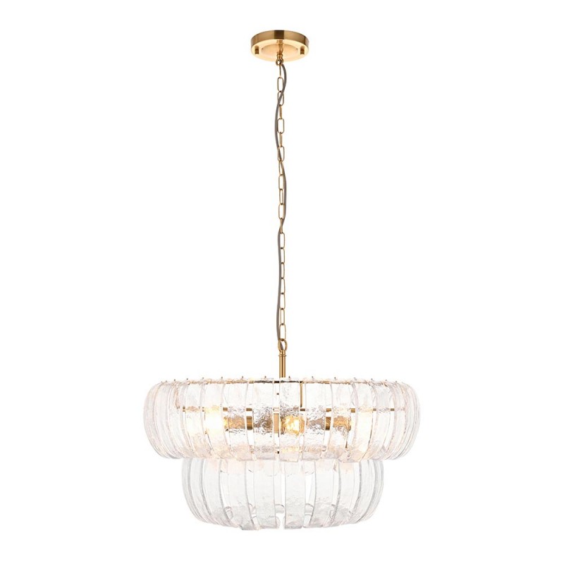 - Montrose - Brushed Aged Brass 6 Light Pendant with Decorative Glass Endon-116976 - Montrose - Brushed Aged Brass 6 Light Pendant with Decorative Glass