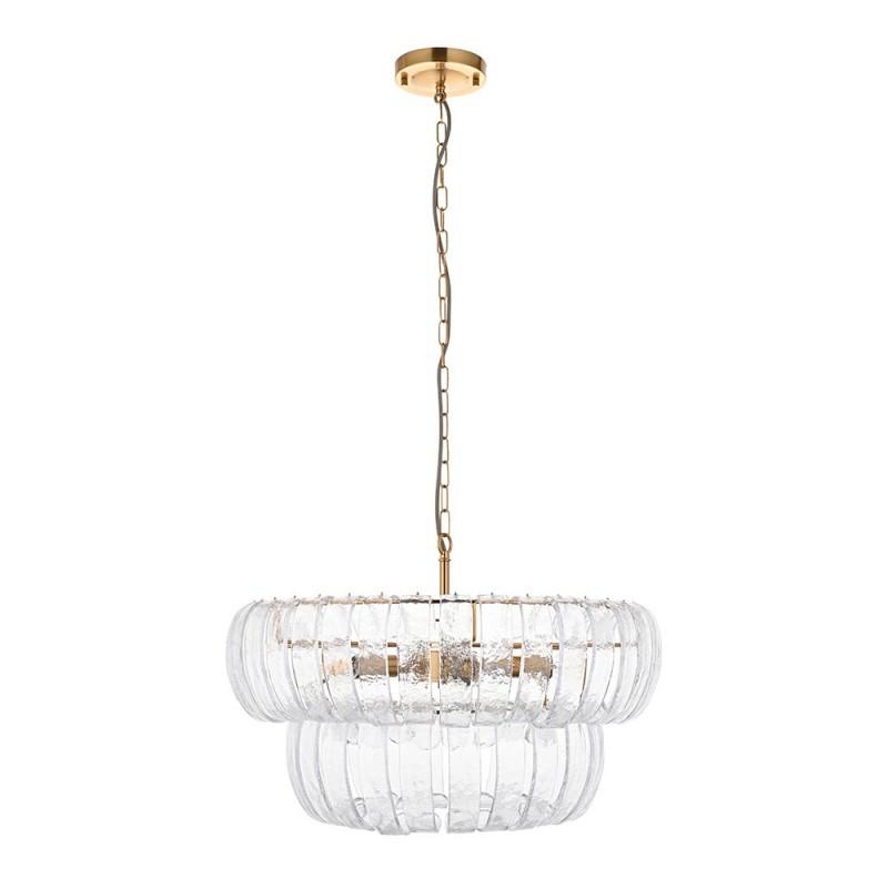 - Montrose - Brushed Aged Brass 6 Light Pendant with Decorative Glass Endon-116976 - Montrose - Brushed Aged Brass 6 Light Pendant with Decorative Glass