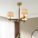 Endon-116993 - Heathcliff - Wooden & Aged Brass 3 Light Semi Flush with Natural Linen Shades