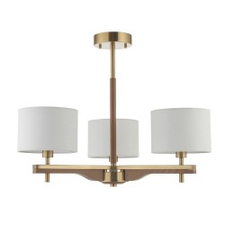 Heathcliff - Wooden & Aged Brass 3 Light Semi Flush with Natural Linen Shades