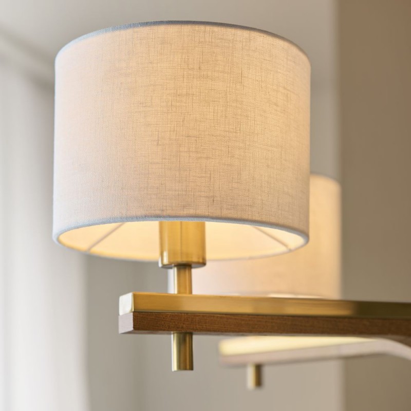 Endon-116994 - Heathcliff - Wooden & Aged Brass 5 Light Centre Fitting with Natural Linen Shades